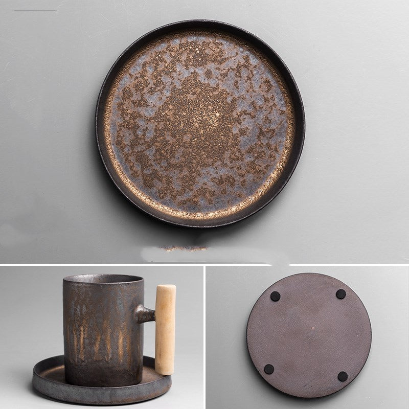 Gilt Glazed Ceramic Mug | Luxury Wood Handle Tea & Coffee Cup (300–400ml)