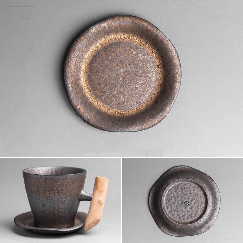 Gilt Glazed Ceramic Mug | Luxury Wood Handle Tea & Coffee Cup (300–400ml)