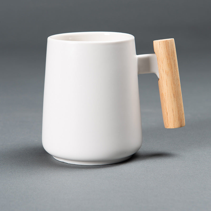 Ceramic Mug with Wooden Handle | 3-Piece Coffee Cup Set with Lid & Spoon