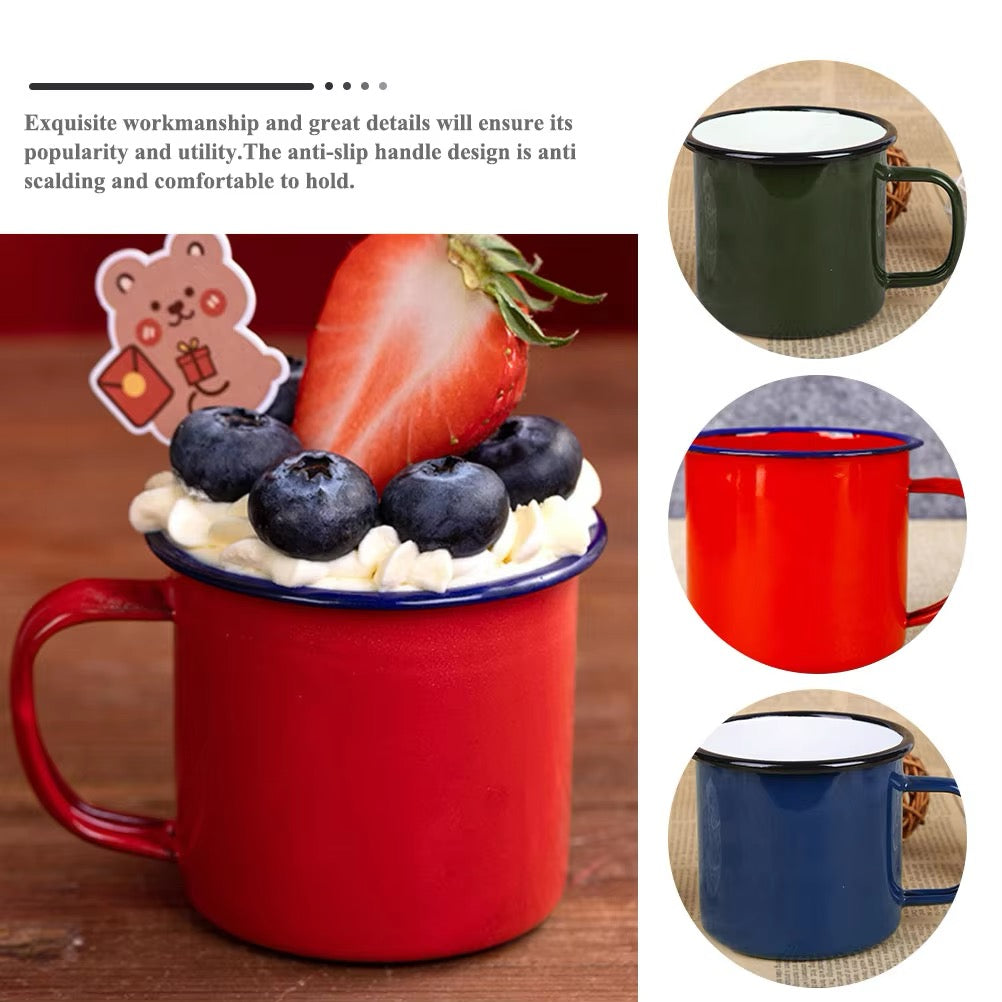 4-Piece Enamel Camping Mug Set – Classic Colored Coffee Cups for Outdoor Use