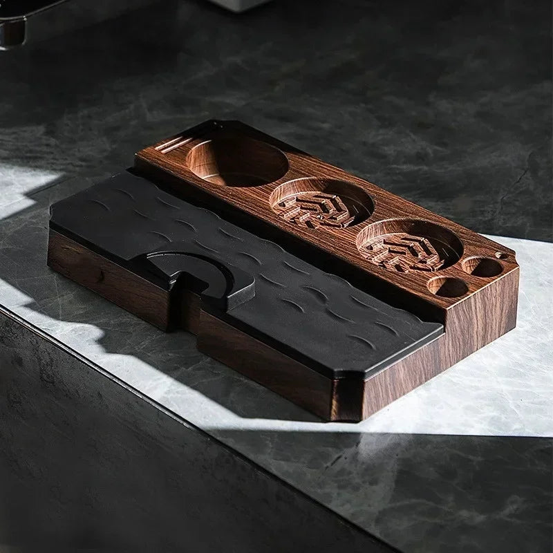 Espresso Tamper Station Stand | Portafilter Organizer with Wood Grain Base