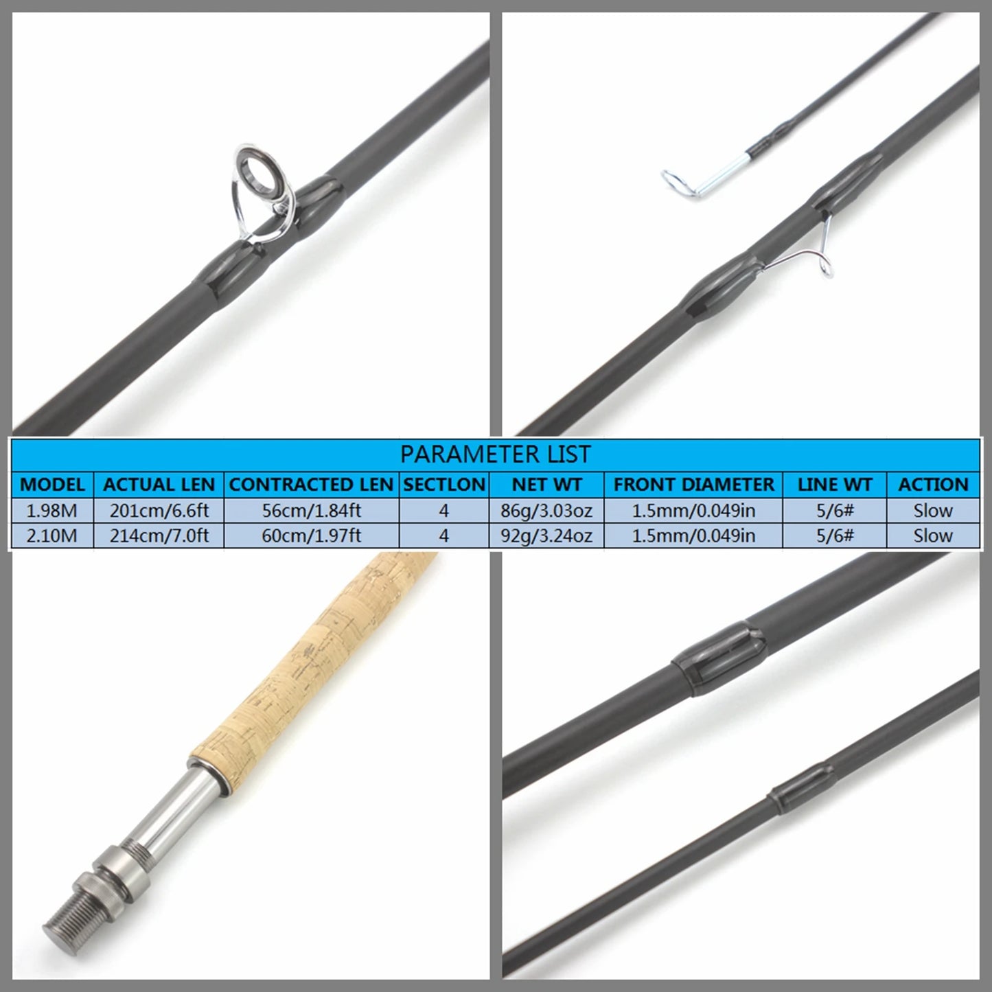 Seachaser 7FT 5/6WT Fly Fishing Rod – Carbon Fiber, Slow Action with Cork Handle