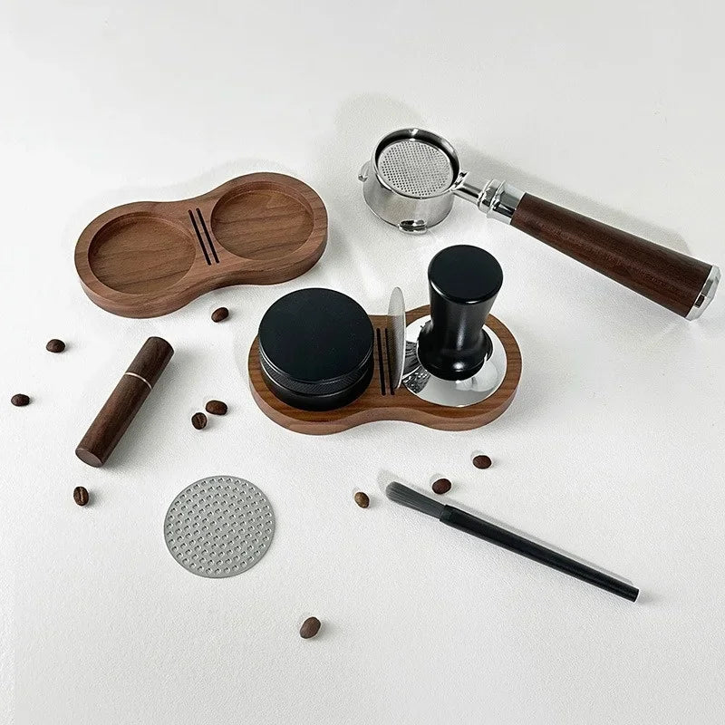 Walnut Wood Coffee Tamper Mat Station | Base Holder for 51/53/58mm Espresso Tools