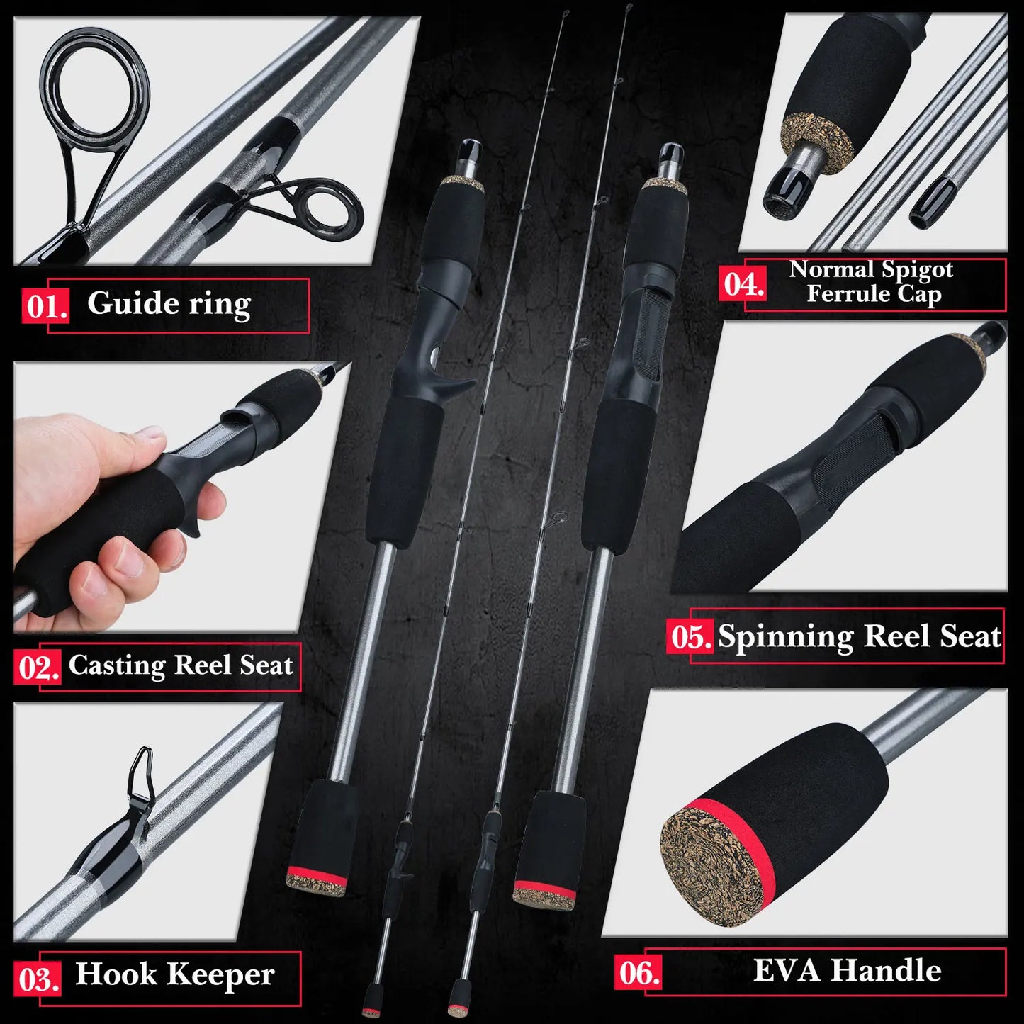 Sougayilang 1.7m Ultralight Fishing Rod | 5-Section Carbon Lure Rod