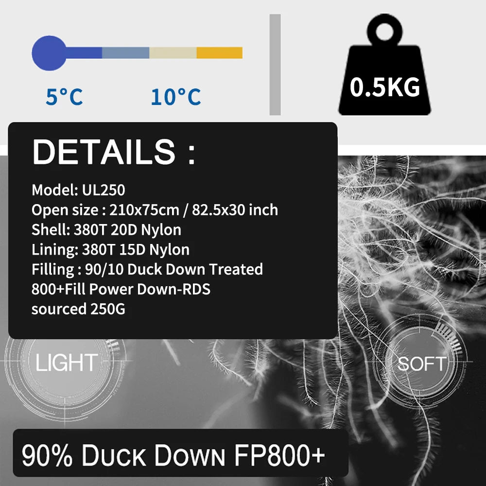 Kamperbox Ultralight Down Sleeping Bag – 800 Fill Power, 250g RDS Duck Down