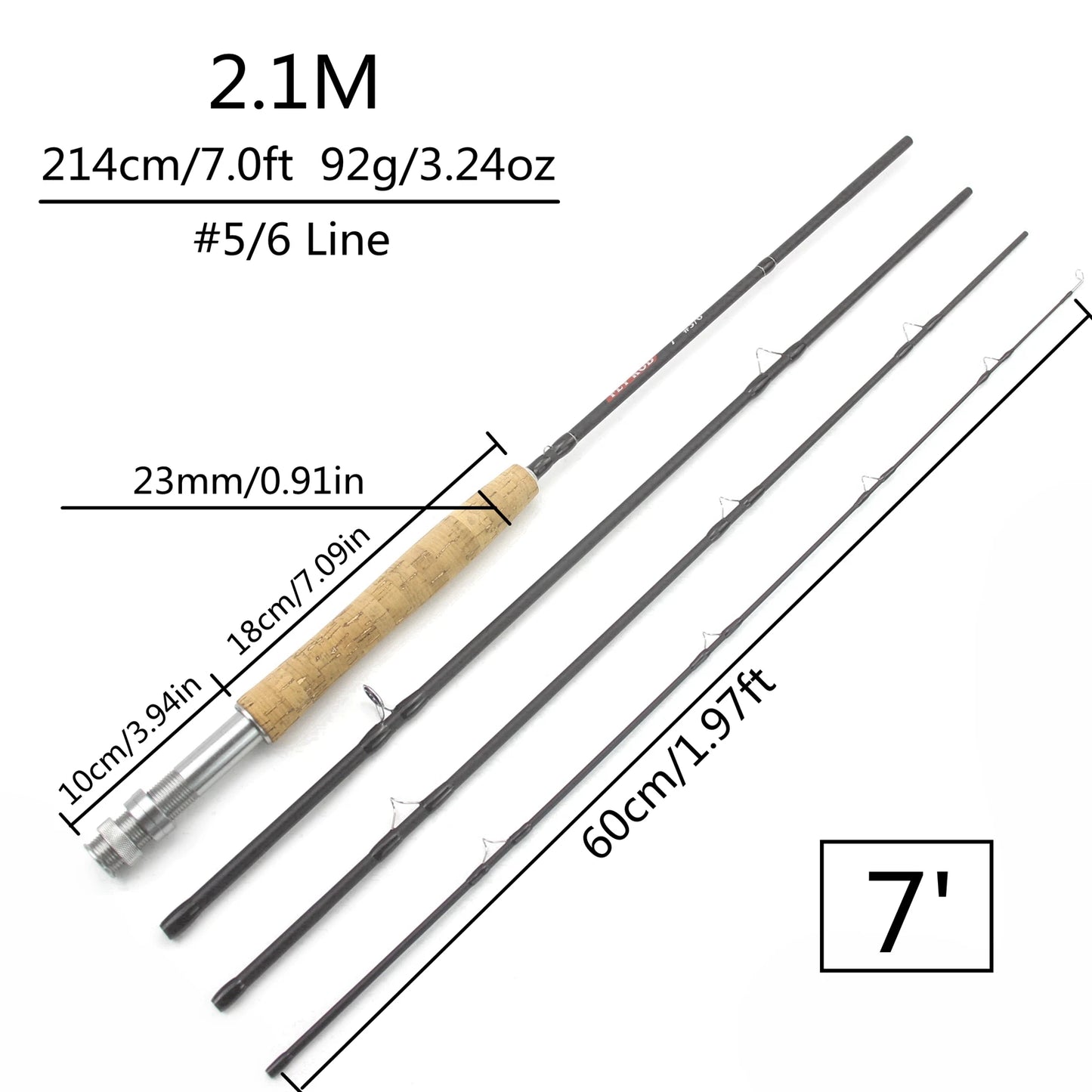 Seachaser 7FT 5/6WT Fly Fishing Rod – Carbon Fiber, Slow Action with Cork Handle