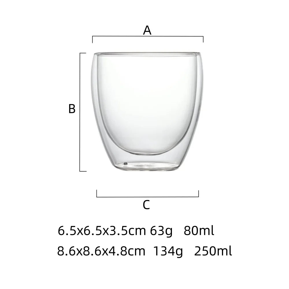 Set of 6 60ml/250ml Clear Double Wall Glass Coffee Mugs Perfect for Espresso, Cappuccino, Latte, Americano, Tea Bag