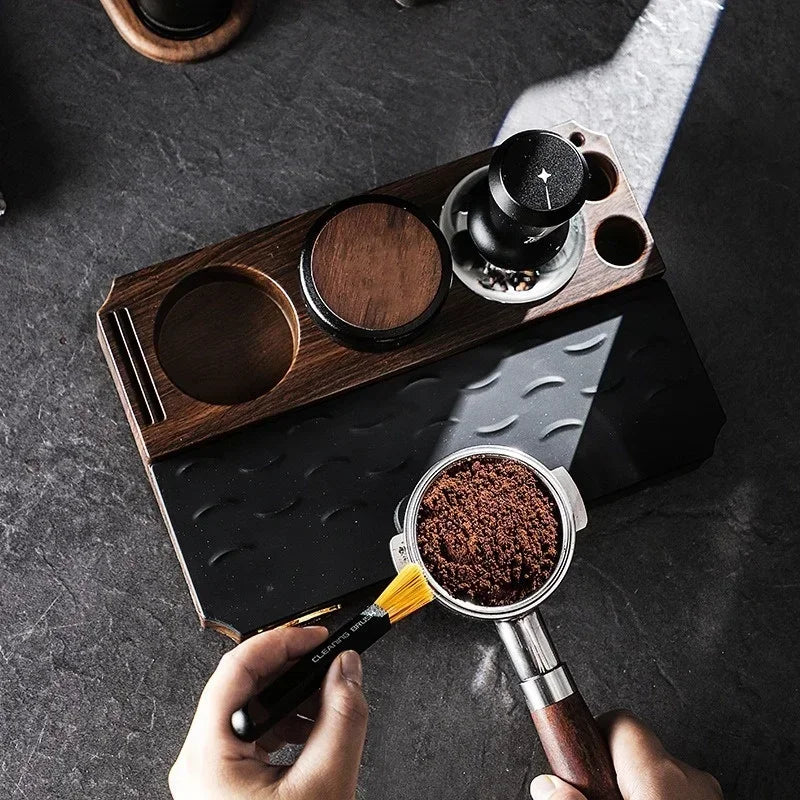 Espresso Tamper Station Stand | Portafilter Organizer with Wood Grain Base