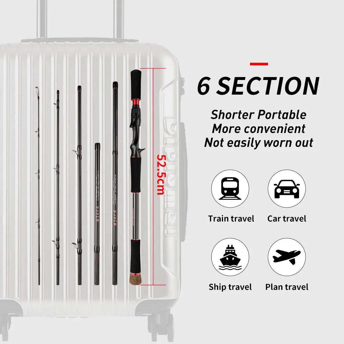6-Section Carbon Fiber Travel Fishing Rod | Casting & Spinning
