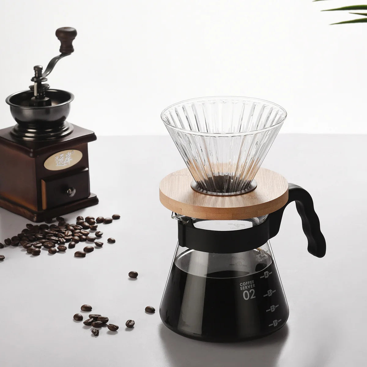 Glass Pour Over Coffee Set | Carafe & Glass Filter Holder (500ml/600ml)