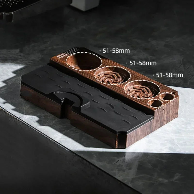 Espresso Tamper Station Stand | Portafilter Organizer with Wood Grain Base