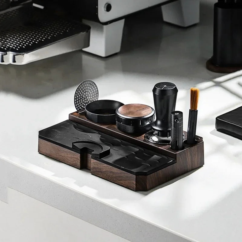 Espresso Tamper Station Stand | Portafilter Organizer with Wood Grain Base