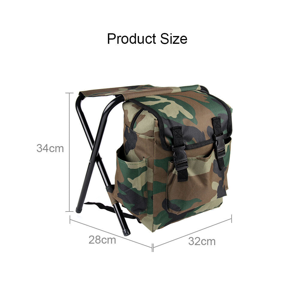 2-in-1 Backpack Stool – Folding Camping Seat with Storage Bag (34cm)