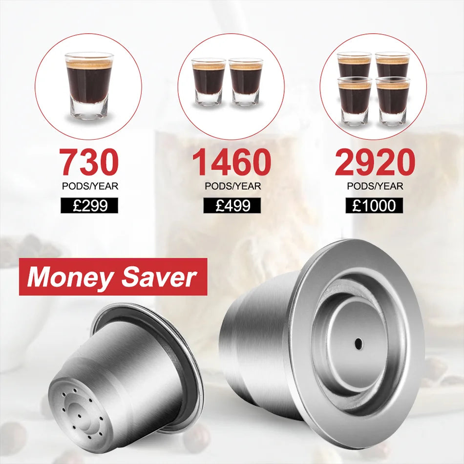 iCafilas Reusable Coffee Capsule Kit | Stainless Steel Pod with Tamper, Scoop & Brush