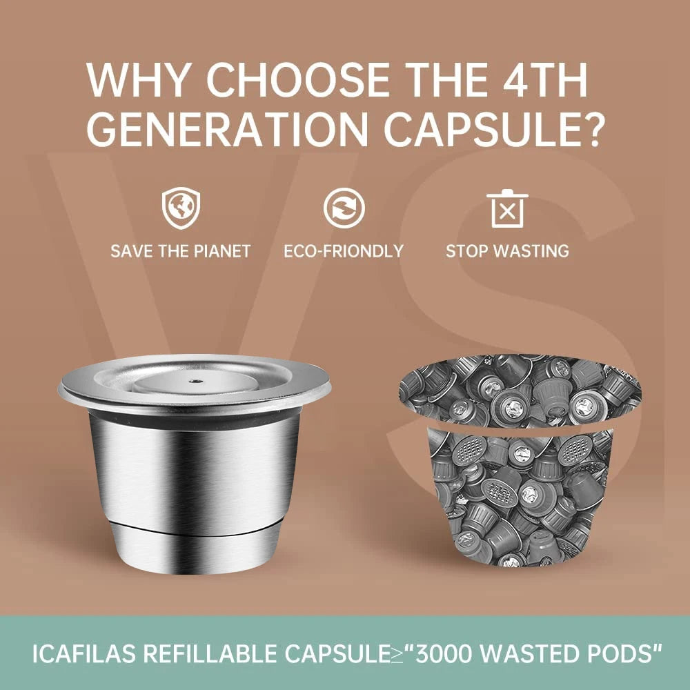 iCafilas Reusable Coffee Capsule Kit | Stainless Steel Pod with Tamper, Scoop & Brush