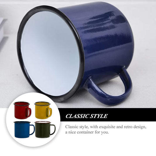 4-Piece Enamel Camping Mug Set – Classic Colored Coffee Cups for Outdoor Use