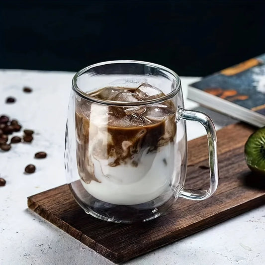 2pcs Double Wall Glass Coffee Cups | Transparent Espresso Mugs with Handles