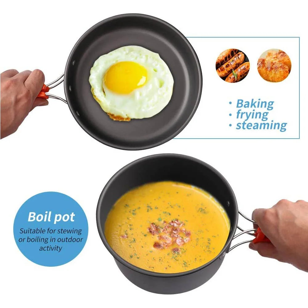 Camping Cookware Mess Kit – 2–3 Person Lightweight Cook Set with Kettle & Storage Bag