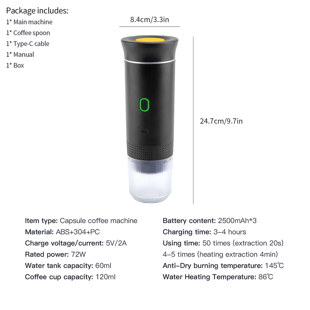 3-in-1 Portable Coffee Maker – Wireless Espresso Machine for Car, Home & Camping