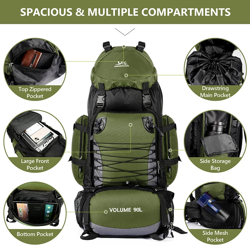 90L Large Hiking Backpack – Tactical-Style Camping Rucksack with MOLLE Straps