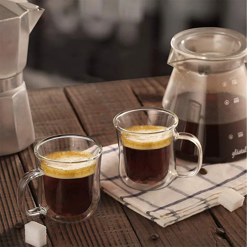 1–4pcs Double Wall Glass Espresso Cups | Clear Coffee Mugs with Handle