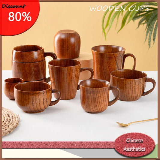 Traditional Handmade Wooden Mug | Chinese-Style Heat-Insulated Tea & Coffee Cup
