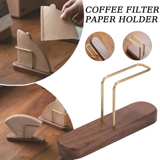 Wood & Brass Coffee Filter Holder | V-Shaped Stand for Paper Filters