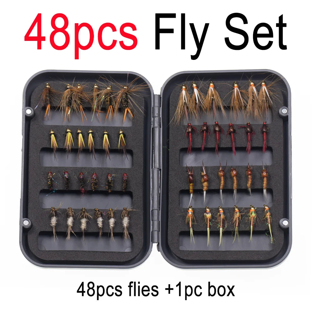 Vampfly 48pcs Nymph Fly Box – Bead Head, Copper John, Mayfly, Caddis, Dry Flies