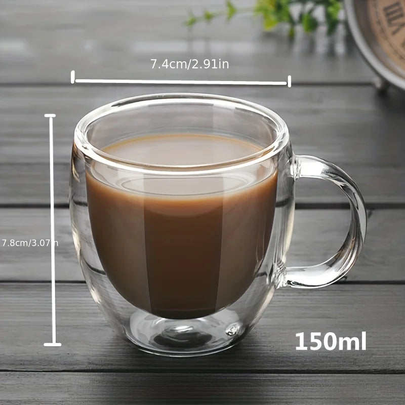 2pcs Double Wall Glass Coffee Cups | Transparent Espresso Mugs with Handles