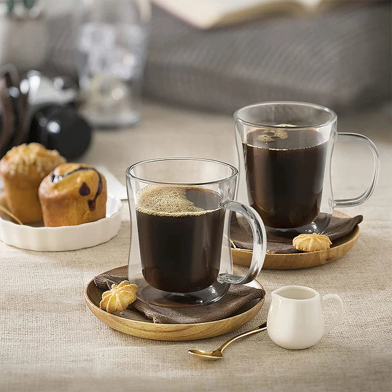 1–4pcs Double Wall Glass Espresso Cups | Clear Coffee Mugs with Handle