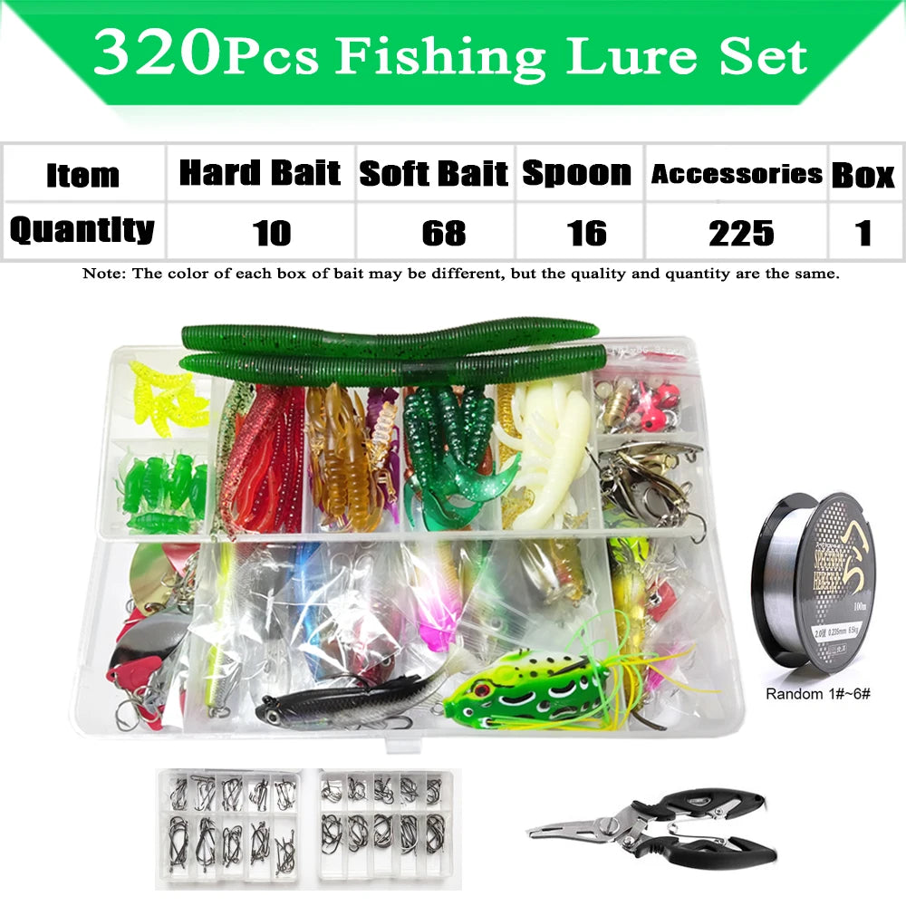 320-Piece Fishing Lure Kit | Soft & Hard Baits with Minnows, Spoons & Jigs