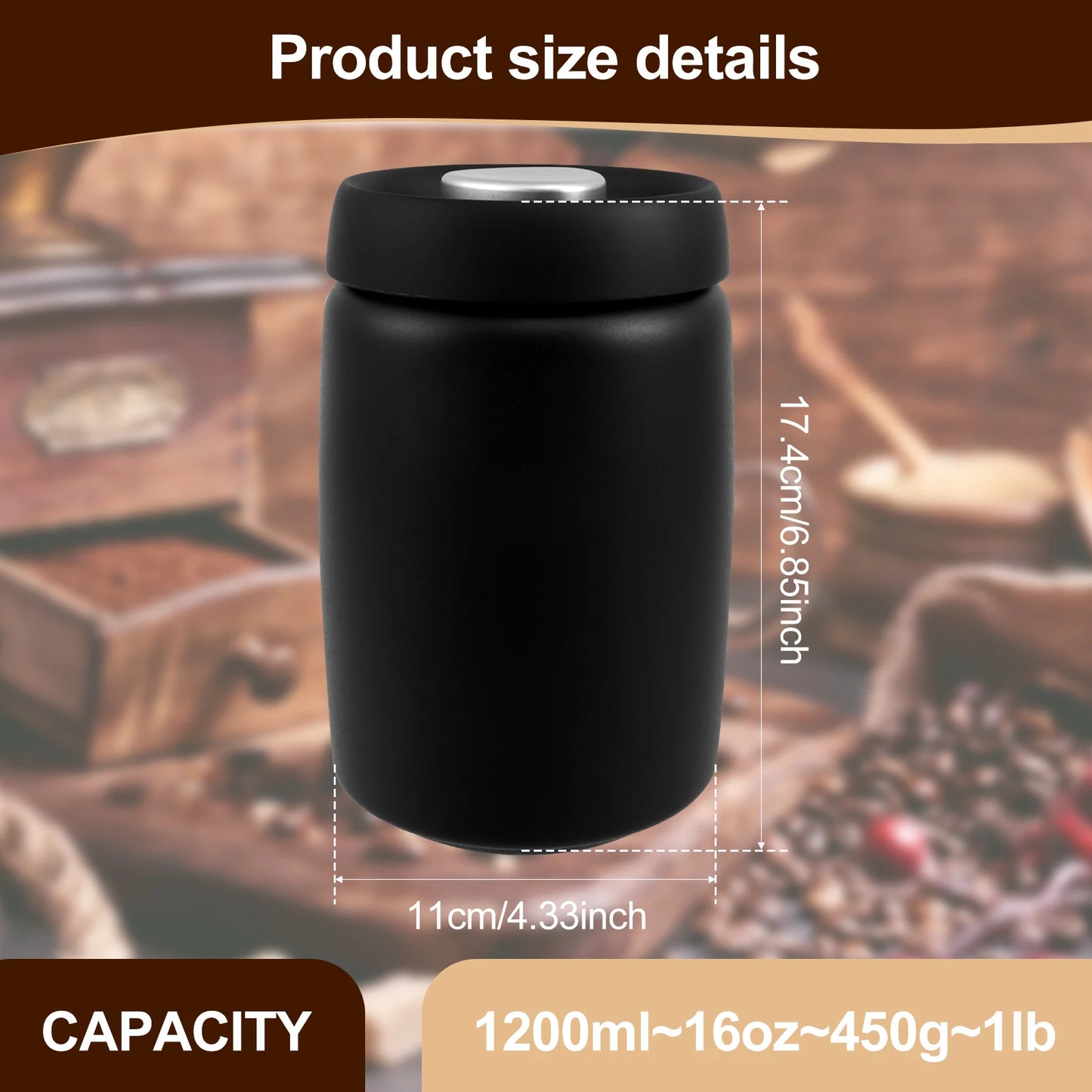 1200ml Stainless Steel Coffee Canister | Airtight Vacuum Food Storage Jar
