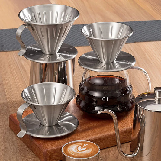 Stainless Steel Pour-Over Coffee Set – 304 Reusable Funnel & Filter Cup