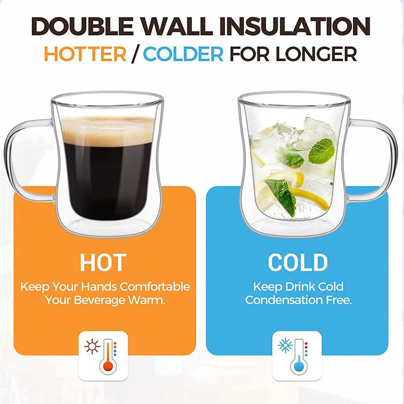 1–4pcs Double Wall Glass Espresso Cups | Clear Coffee Mugs with Handle