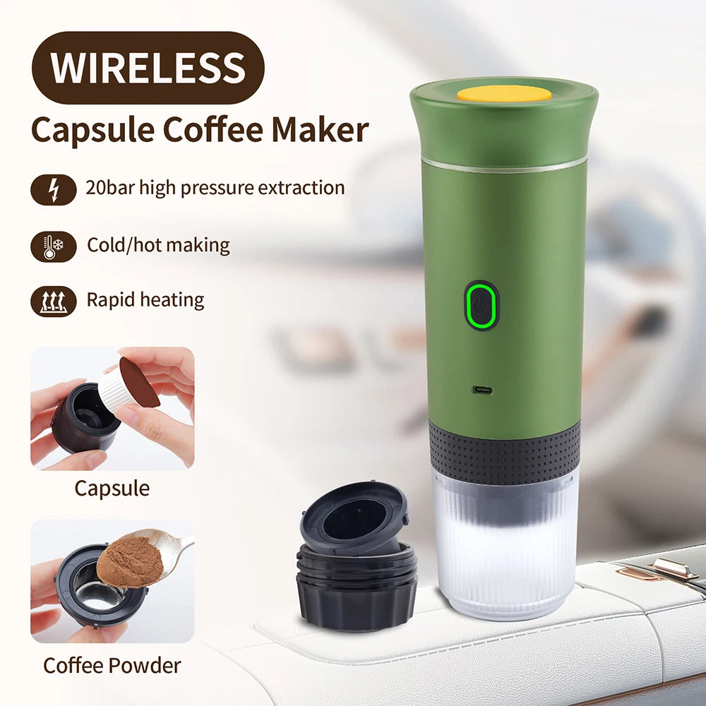3-in-1 Portable Coffee Maker – Wireless Espresso Machine for Car, Home & Camping