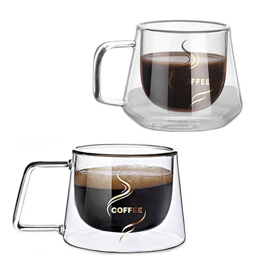 2pcs 200ml Double Wall Glass Coffee Cups | Heat-Resistant Espresso Mugs