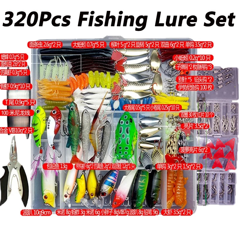 320-Piece Fishing Lure Kit | Soft & Hard Baits with Minnows, Spoons & Jigs