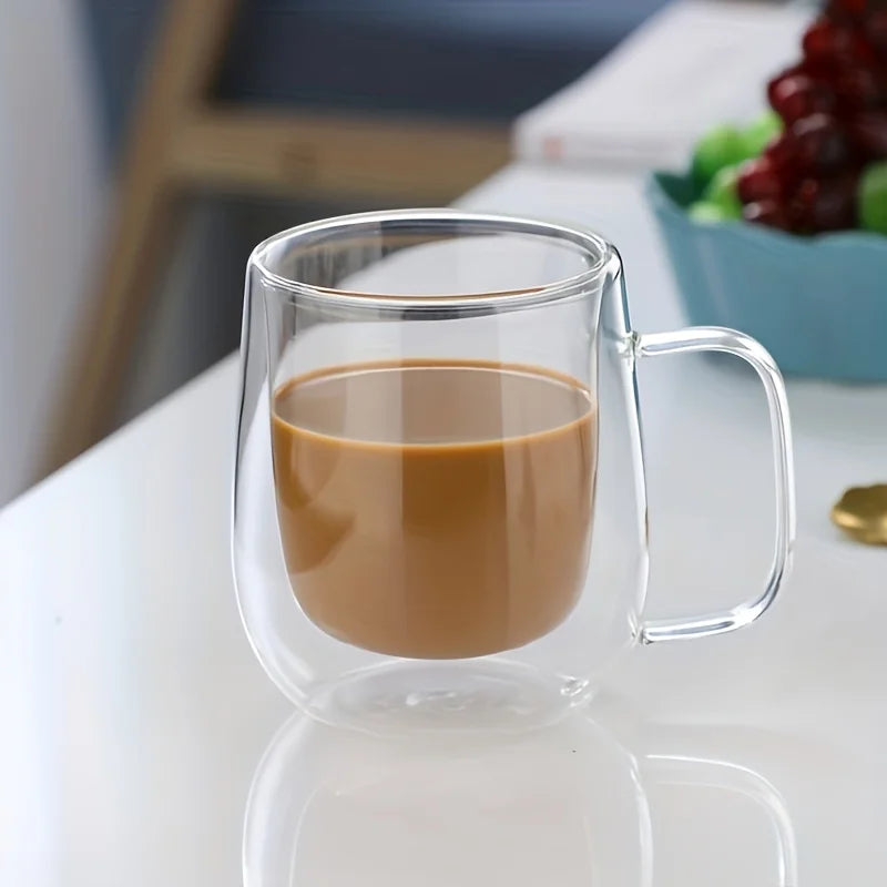 2pcs Double Wall Glass Coffee Cups | Transparent Espresso Mugs with Handles
