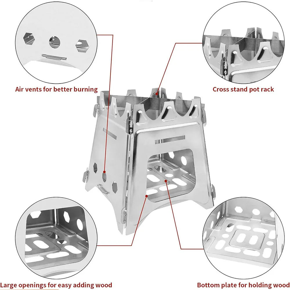 Folding Stainless Steel Wood Stove – Portable Firewood Burner for Camping & Bushcraft