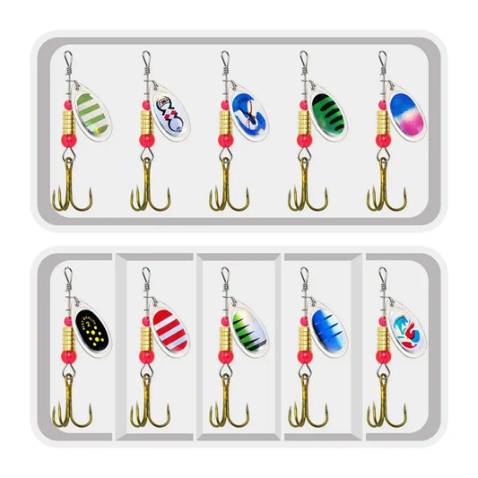 10-Piece Spinner Lure Kit | Treble Hook Metal Spinners for Bass & Trout