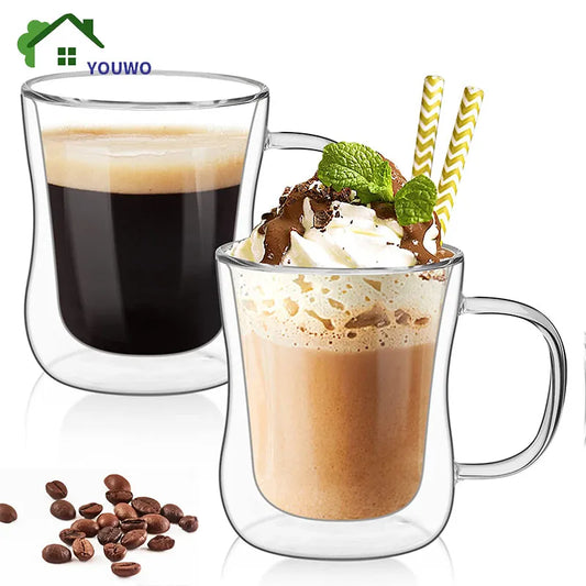 1–4pcs Double Wall Glass Espresso Cups | Clear Coffee Mugs with Handle