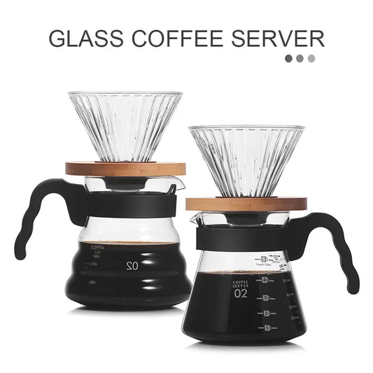 Glass Pour Over Coffee Set | Carafe & Glass Filter Holder (500ml/600ml)