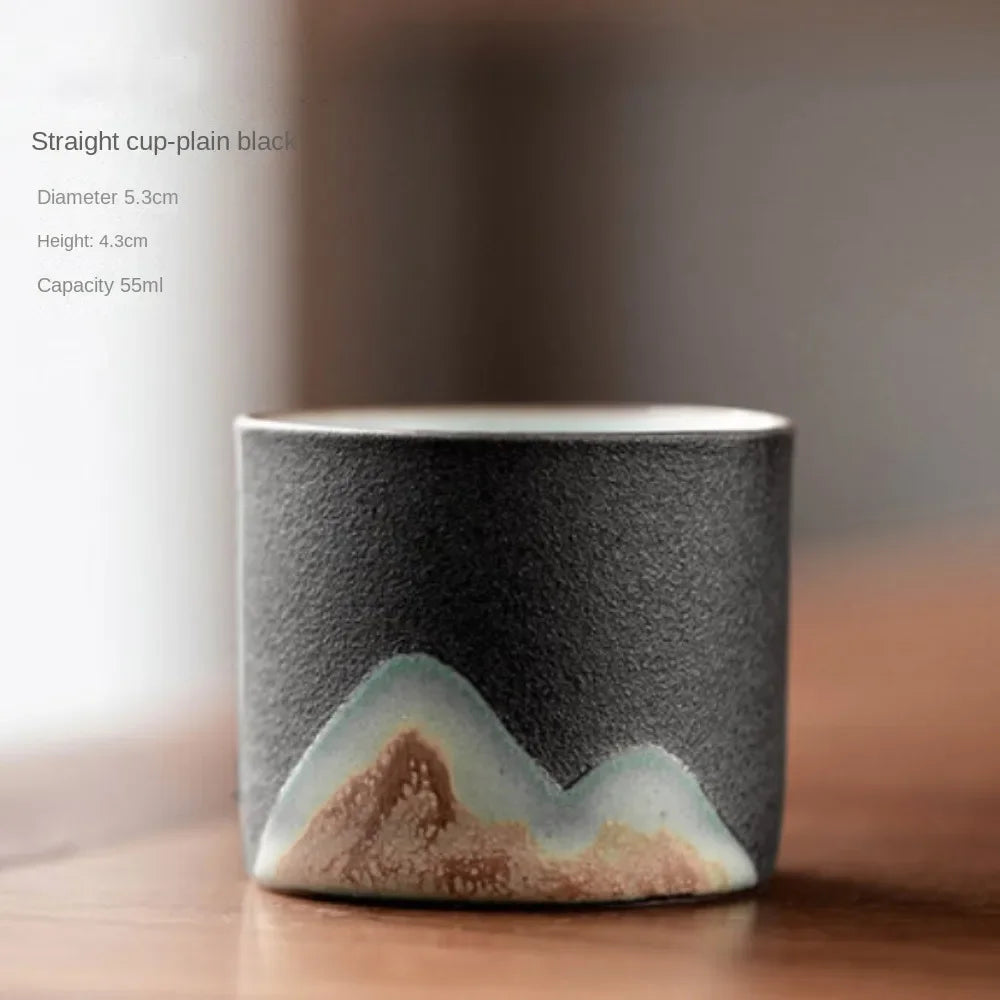 80ml Retro Ceramic Teacup | Handmade Coffee & Tea Cup with Wooden Handle