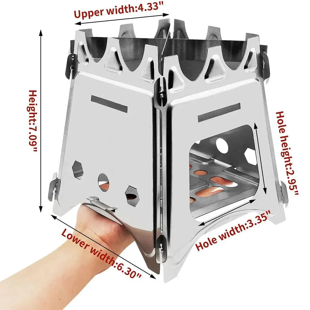 Folding Stainless Steel Wood Stove – Portable Firewood Burner for Camping & Bushcraft