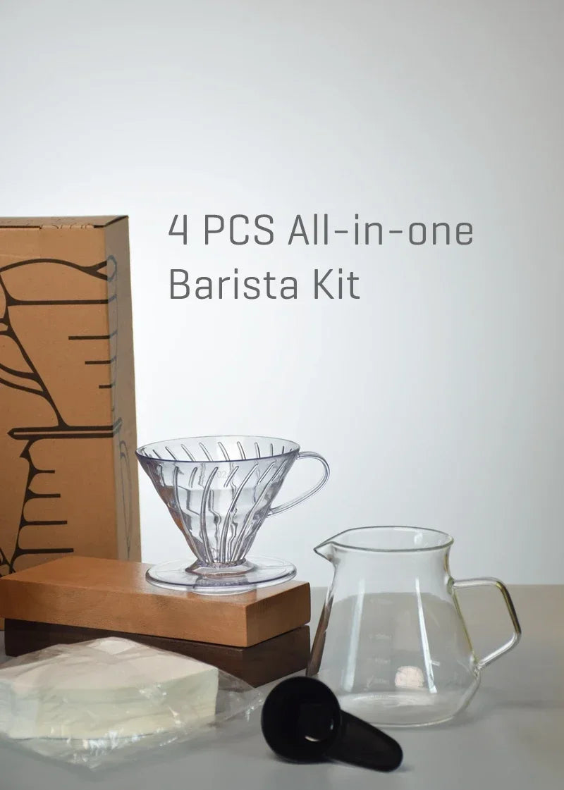 4-Piece Glass Pour Over Coffee Set | V02 Funnel + 600ml Server & Dripper Kit