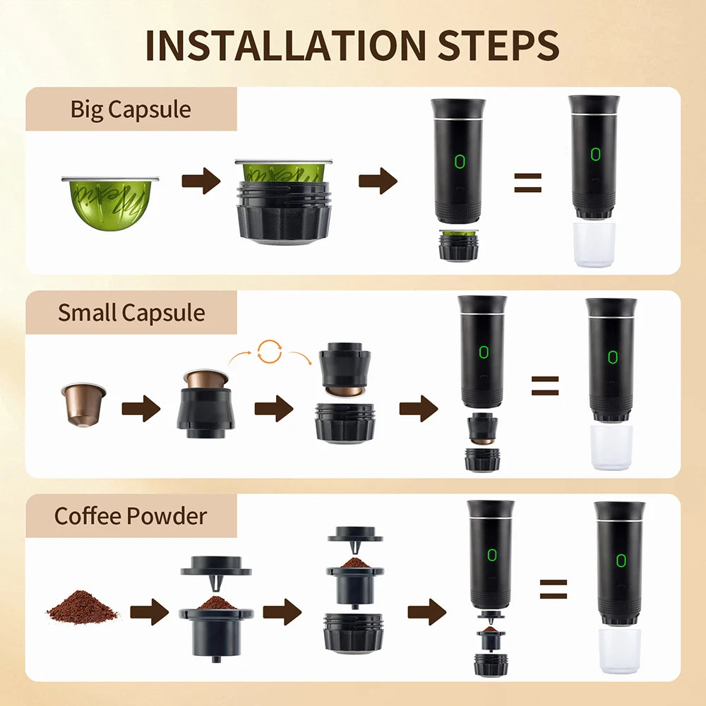 3-in-1 Portable Coffee Maker – Wireless Espresso Machine for Car, Home & Camping