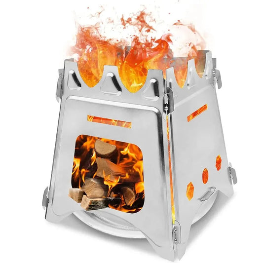 Folding Stainless Steel Wood Stove – Portable Firewood Burner for Camping & Bushcraft