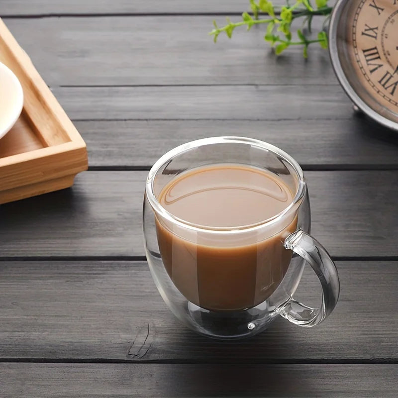 2pcs Double Wall Glass Coffee Cups | Transparent Espresso Mugs with Handles