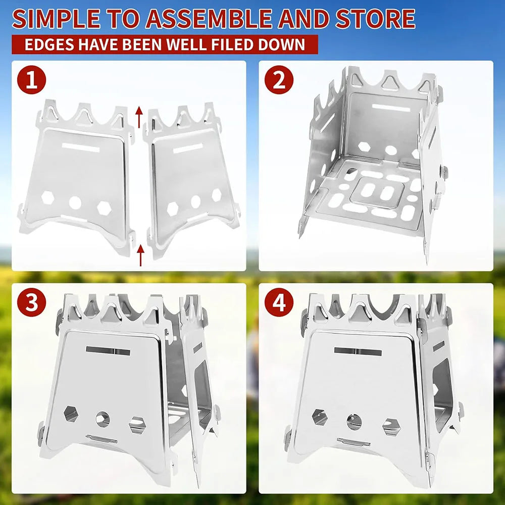 Folding Stainless Steel Wood Stove – Portable Firewood Burner for Camping & Bushcraft