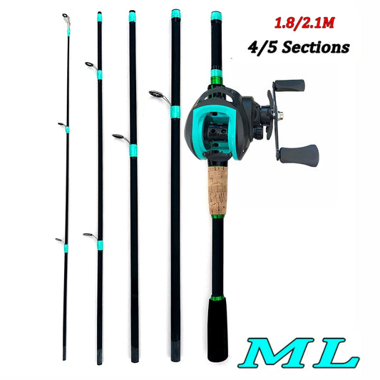 Baitcasting Rod & Reel Combo – 4/5 Section ML Action Travel Set (3.5–14g, 7.2:1)
